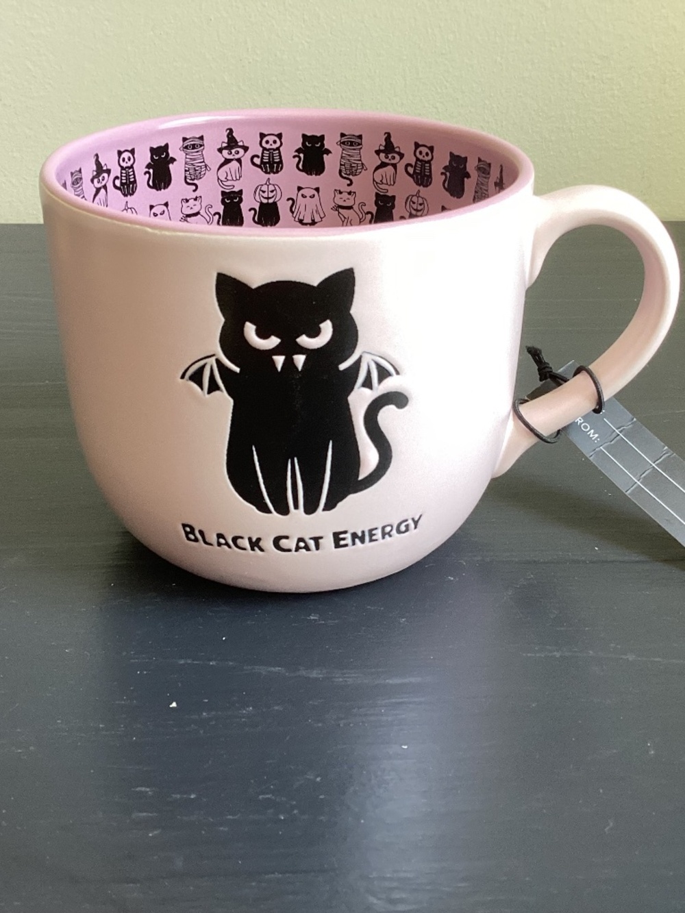 NWT Better Living Pink Ceramic Halloween Mug “Black Cat Energy” 16oz NEW